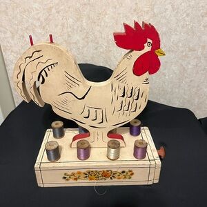 Farmhouse Rooster Thread Holder - Red and Cream 1960’s